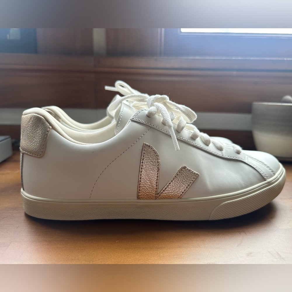 Veja White and Gold Women's Sneakers - Picture 5 of 13